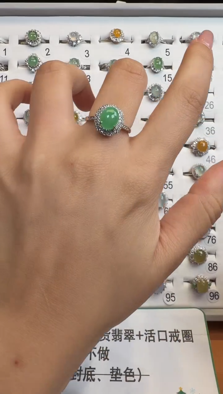 银S925镶嵌戒指翡翠925银镶A货翡翠戒指139