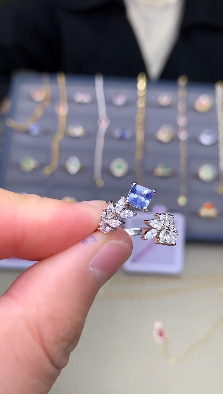 戒指蓝宝石银S925镶嵌戒指