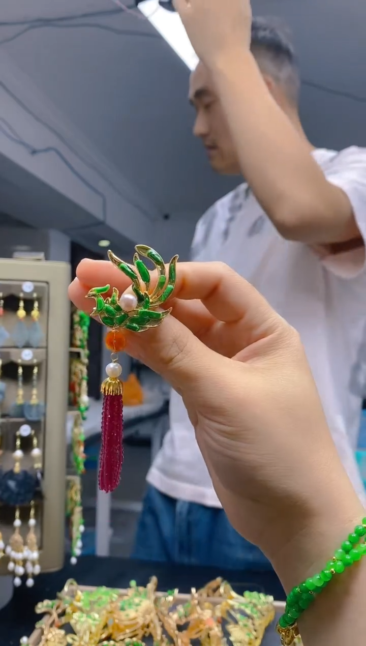 【闪购商品】翡翠耳饰合金0264翡翠胸针