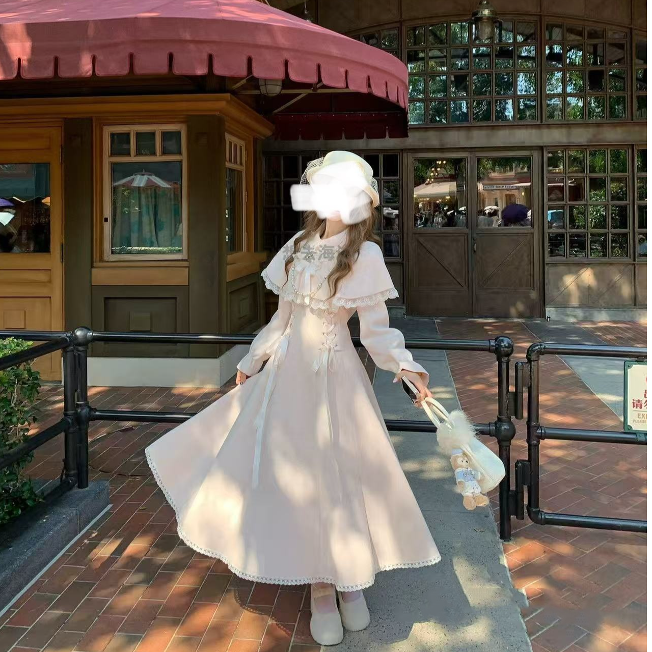 朦朦粉海 冬清楚系厚款连衣裙优雅长袖收腰复古温柔裙子