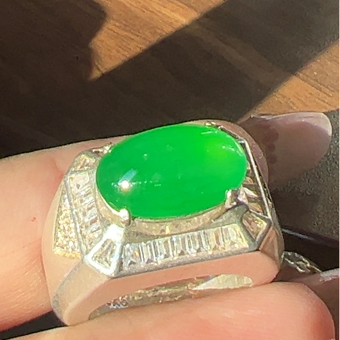 麦邦珠宝甄选 缅甸天然翡翠A货 戒面蛋面 翡翠戒指男款女款鸽子蛋