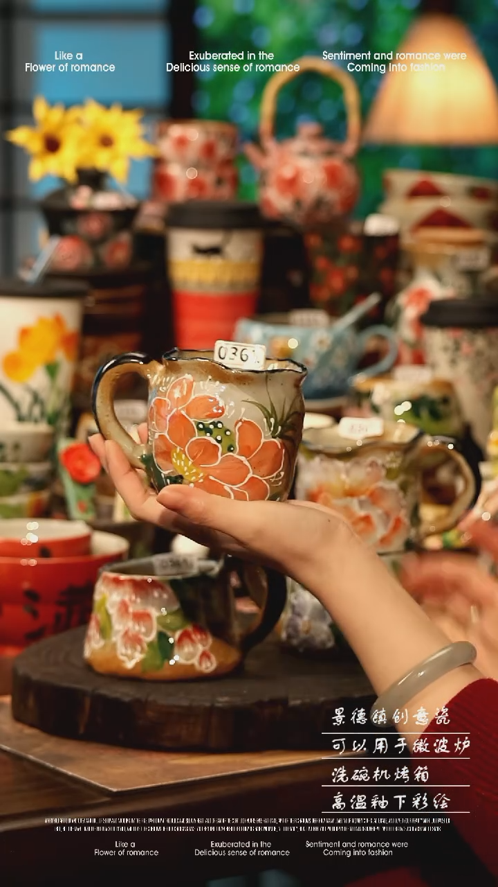 陶瓷随机一个景德镇高温釉下彩手工手绘款式@A0361@