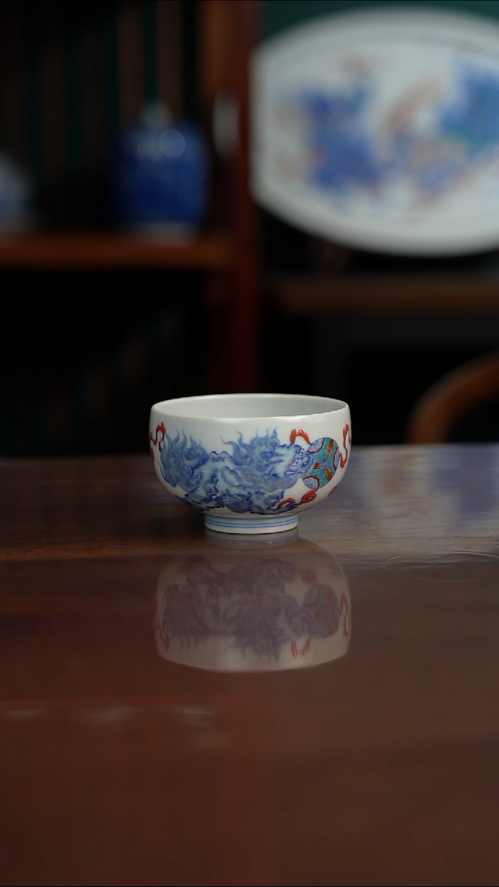 空山明月 新斗彩 双狮