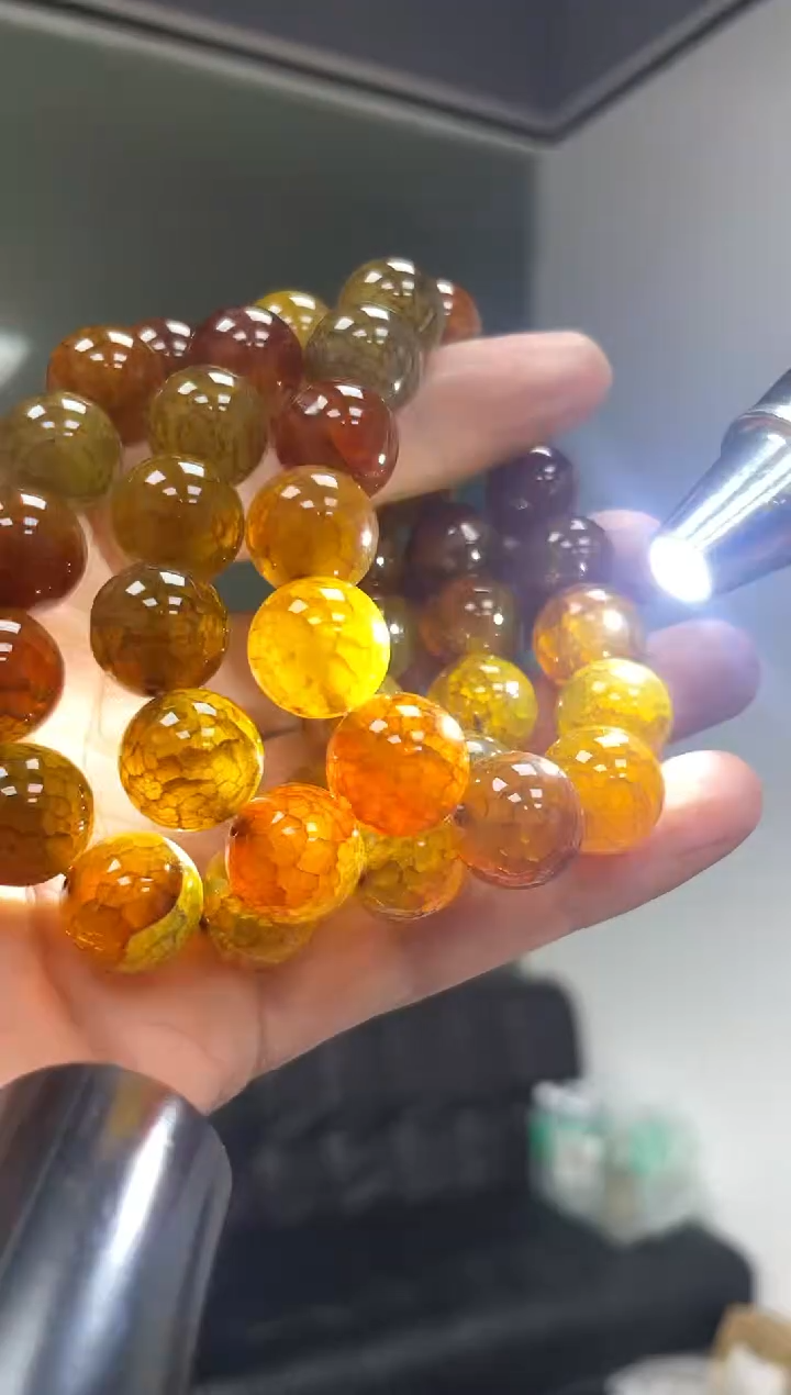 未镶嵌手串玛瑙/玉髓茶龙鳞卡14mm手串 多样性发一