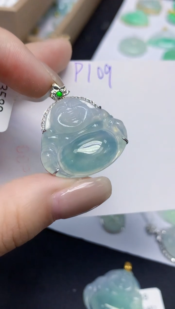 颈饰18K金镶嵌翡翠天然缅甸翡翠A货翡翠百元以上9元证书费自理