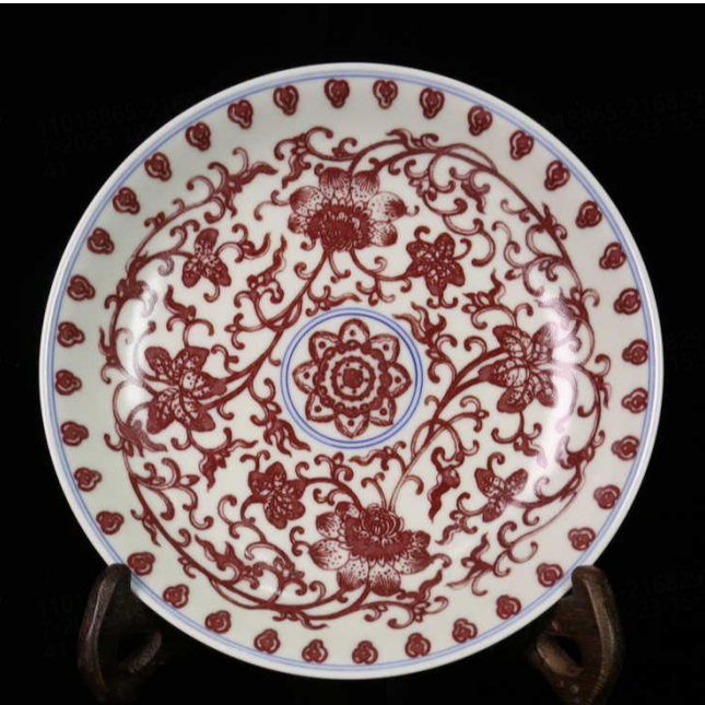 【非遗好物】釉里红西番莲壶承-茶道零配-逸古0163