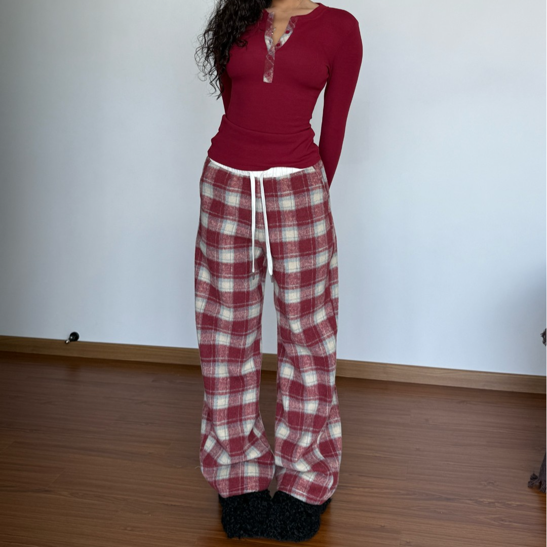 【Fcii】慵懒加绒格子休闲长裤 H4K2697