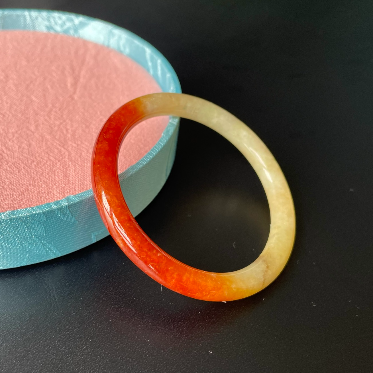 【静心】“半缘夏秋”红黄多彩老翡翠手镯（圈口52）