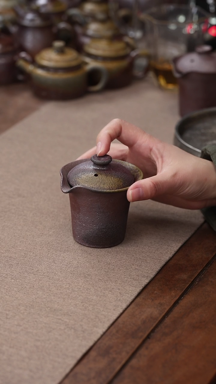 茶壶紫砂柴烧2号井紫泥盖碗