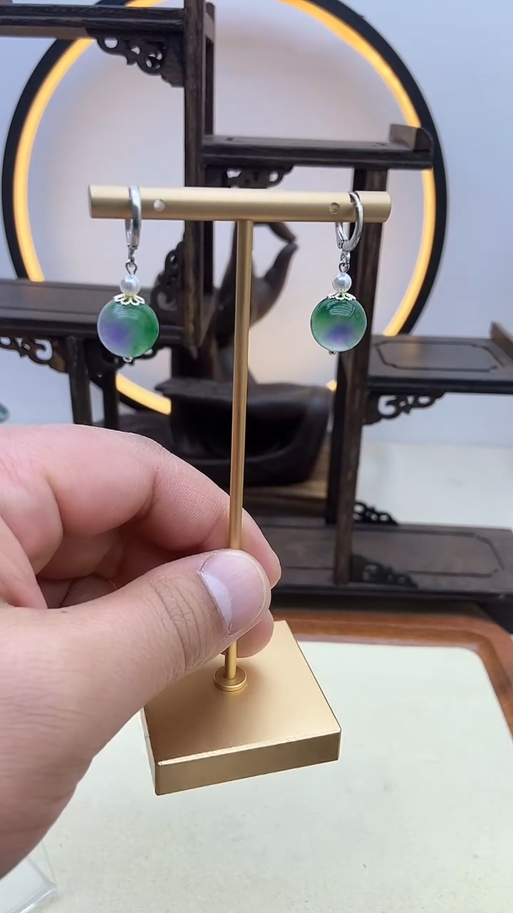 【闪购商品】翡翠耳饰银S925镶嵌65号