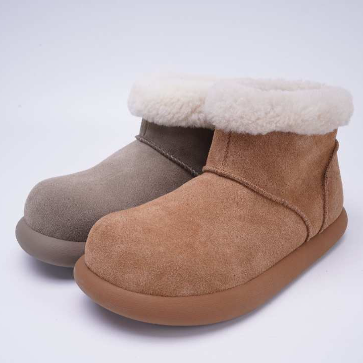 【真皮真毛】女款薄底大土豆防滑桑坡冬季保暖短筒雪地靴保暖女鞋