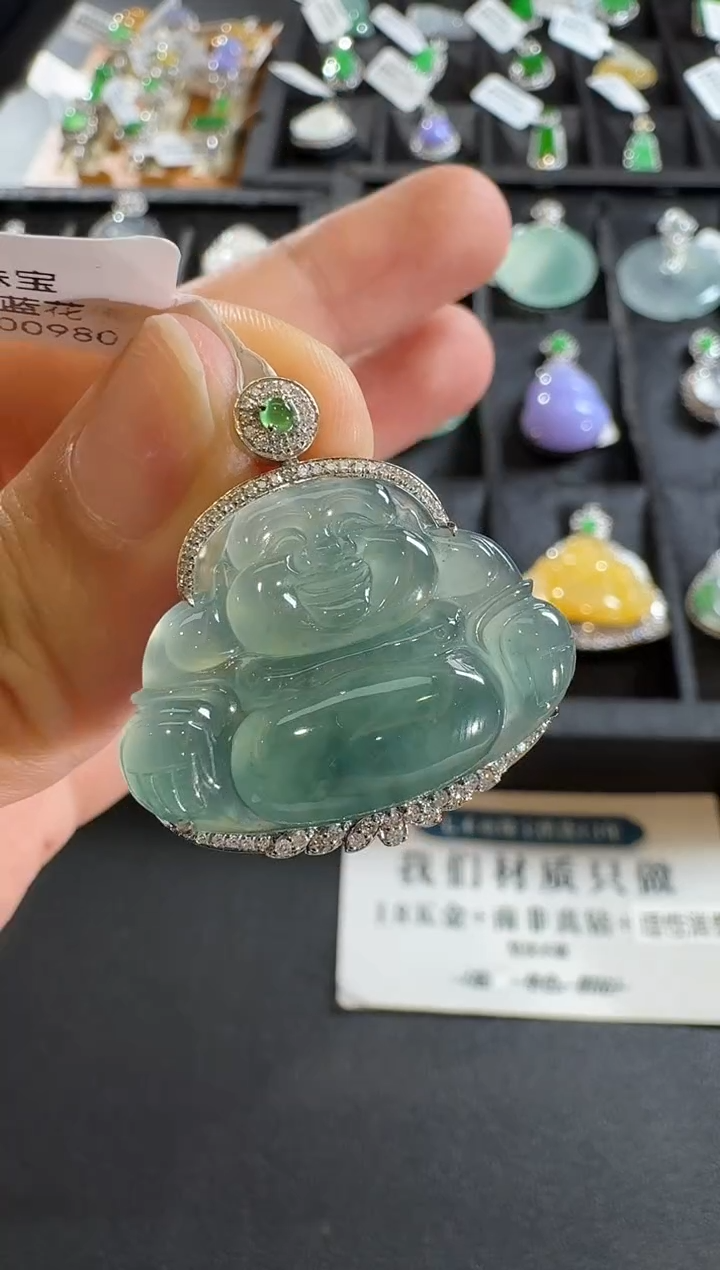 【闪购商品】翡翠吊坠(不含链)18K金镶嵌【源头工厂】钻石镶嵌