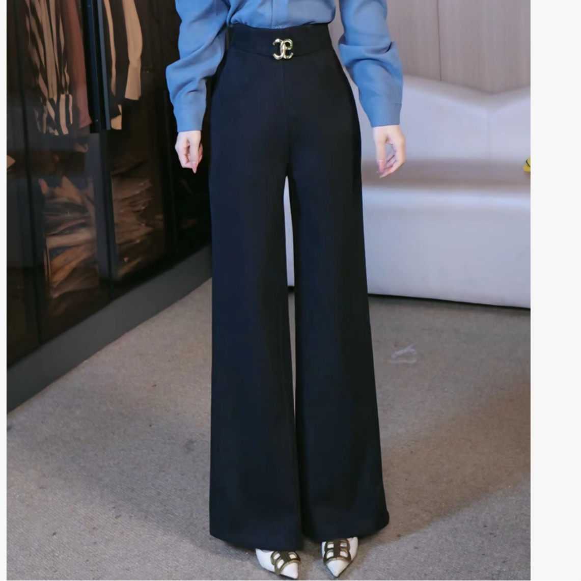 刘欣服饰A店 双面毛呢厚款秋冬新款磨毛直筒裤时尚潮流休闲裤1126