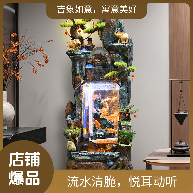 客厅落地摆件假山流水幕墙电视柜影视墙装饰摆件水幕墙流水屏风