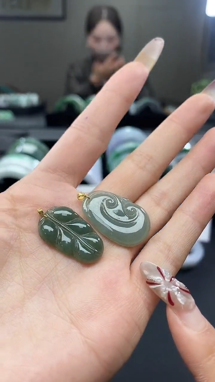 吊坠(不含链)18K金镶嵌翡翠叶子树叶十选一