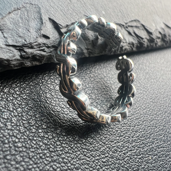 吊坠925银 美元戒指 时尚复古编织潮流个性做旧素款小众经典银戒