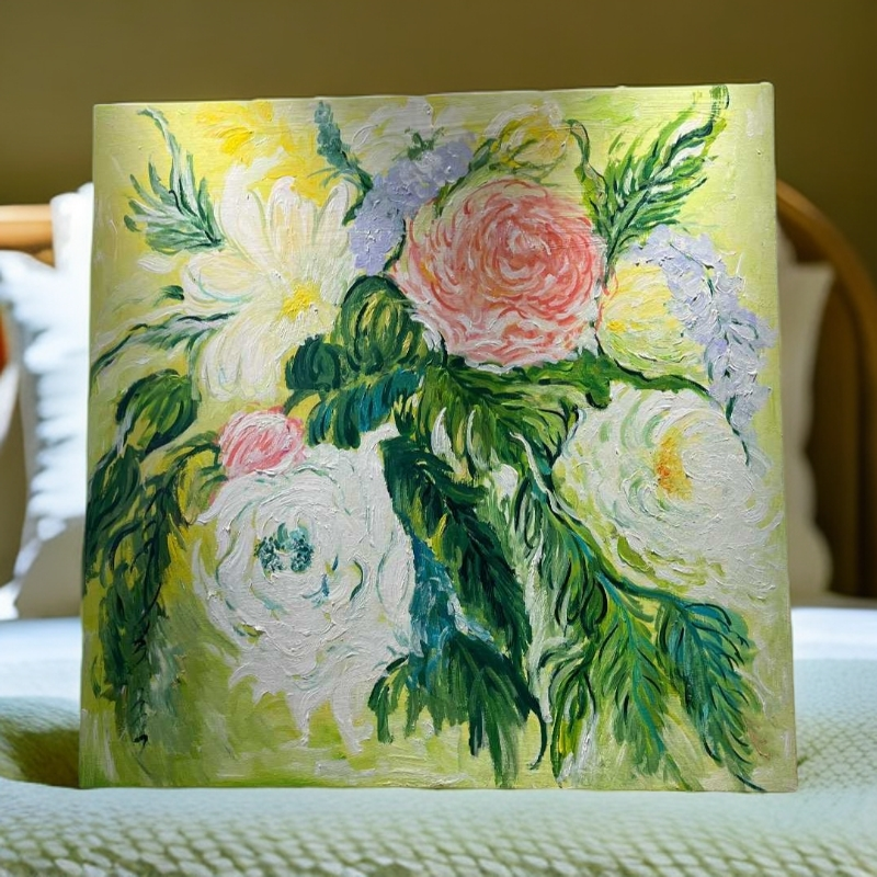 油画手绘抽象《花卉》北欧玄关极简法式客厅背景墙装饰画