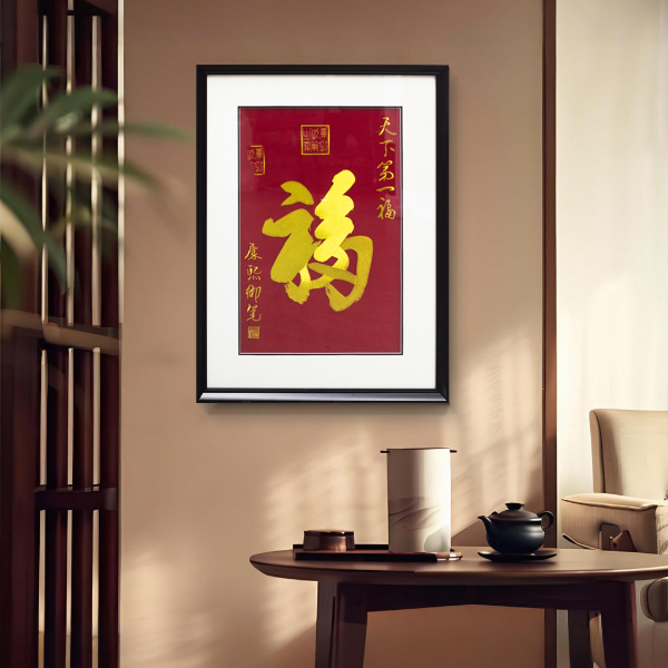新中式刺绣天下第一福挂画装饰茶室书房办公室入户玄关画福6080