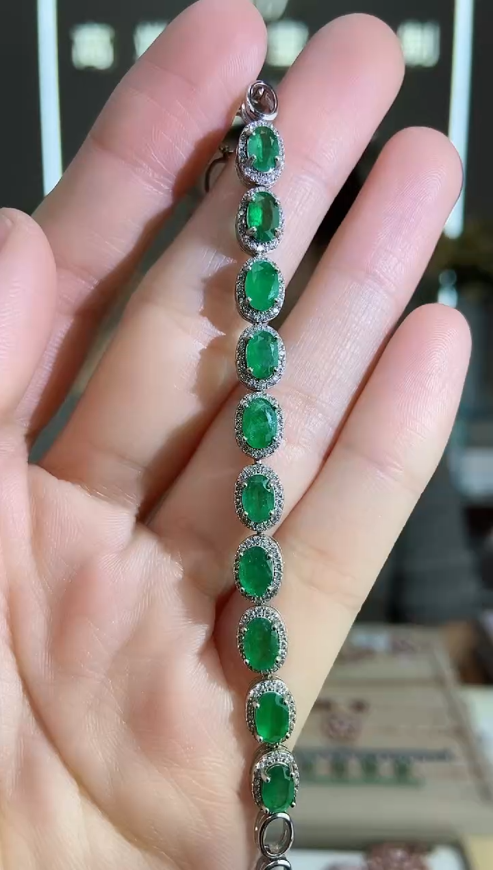 【闪购商品】祖母绿手链银S925镶嵌手链