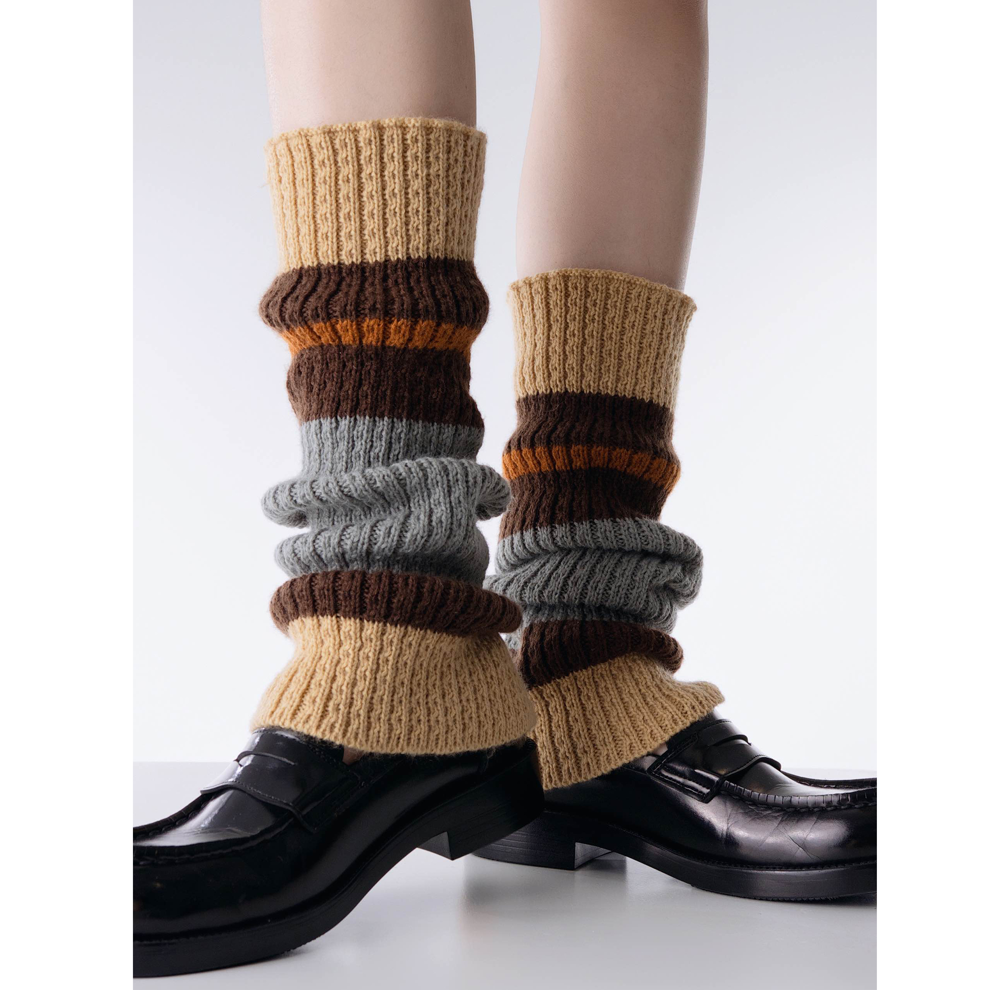 抵达一楼粗线拼色 亚文化袜套女y2k堆堆袜中筒日系jk辣妹复古腿套