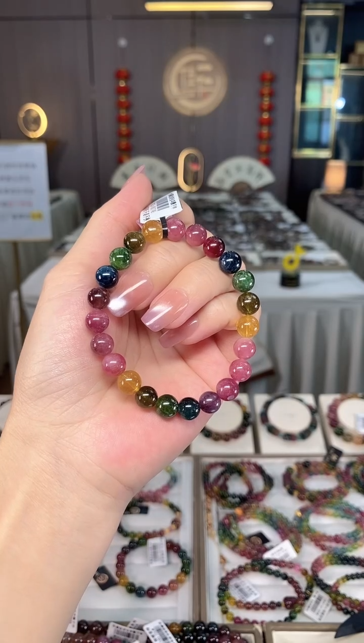 未镶嵌透体老矿碧玺彩虹单圈手串8mm+碧玺多样性发货一条hon