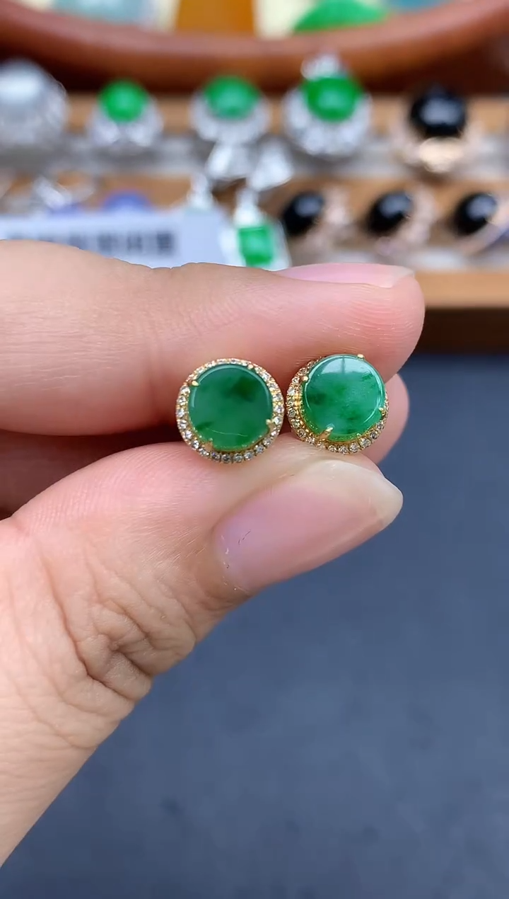 18K金镶嵌翡翠耳饰164-中国好珍宝