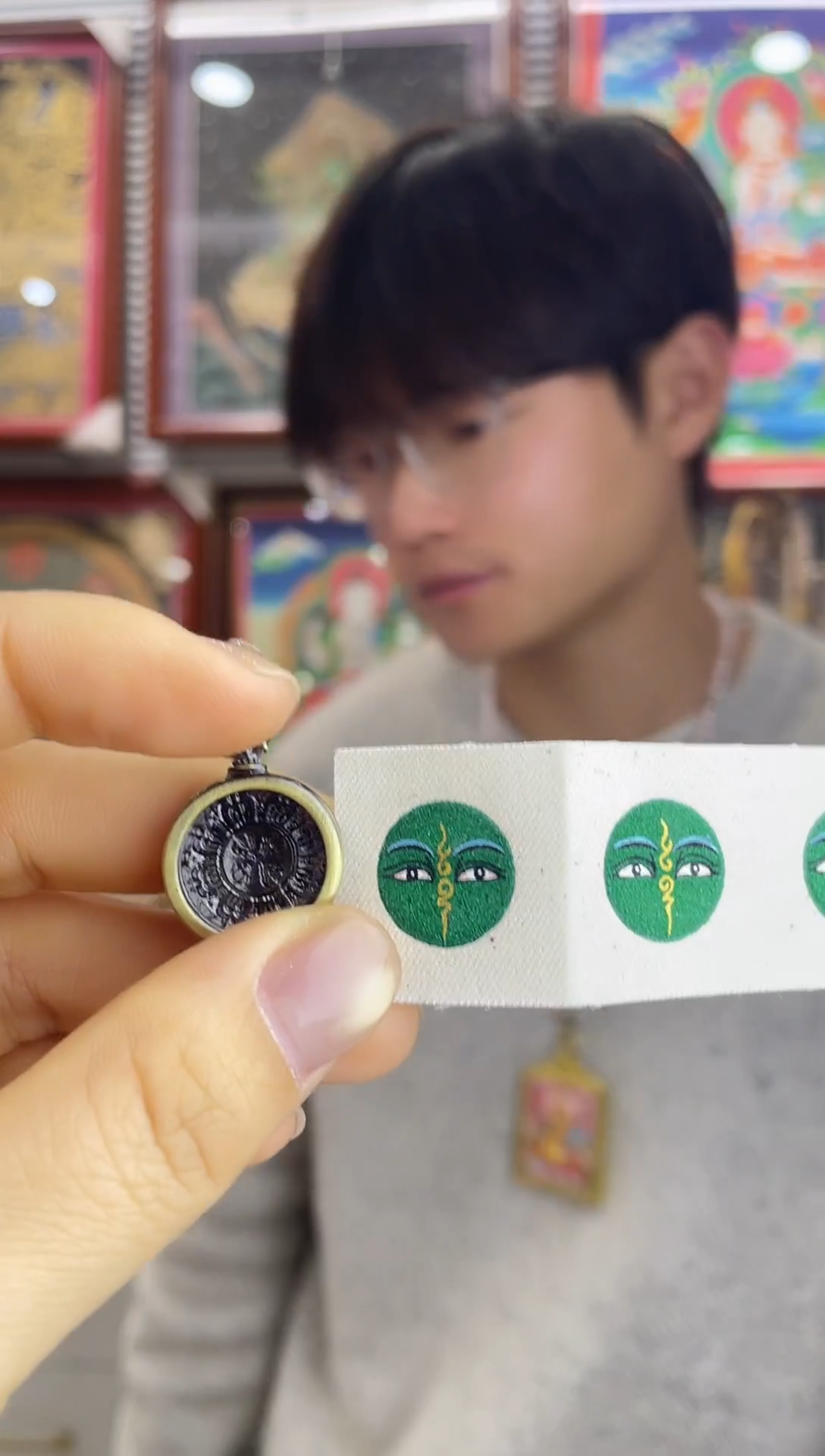 手链绿 纯手绘唐卡（非质量问题 不退不换）换合金壳子