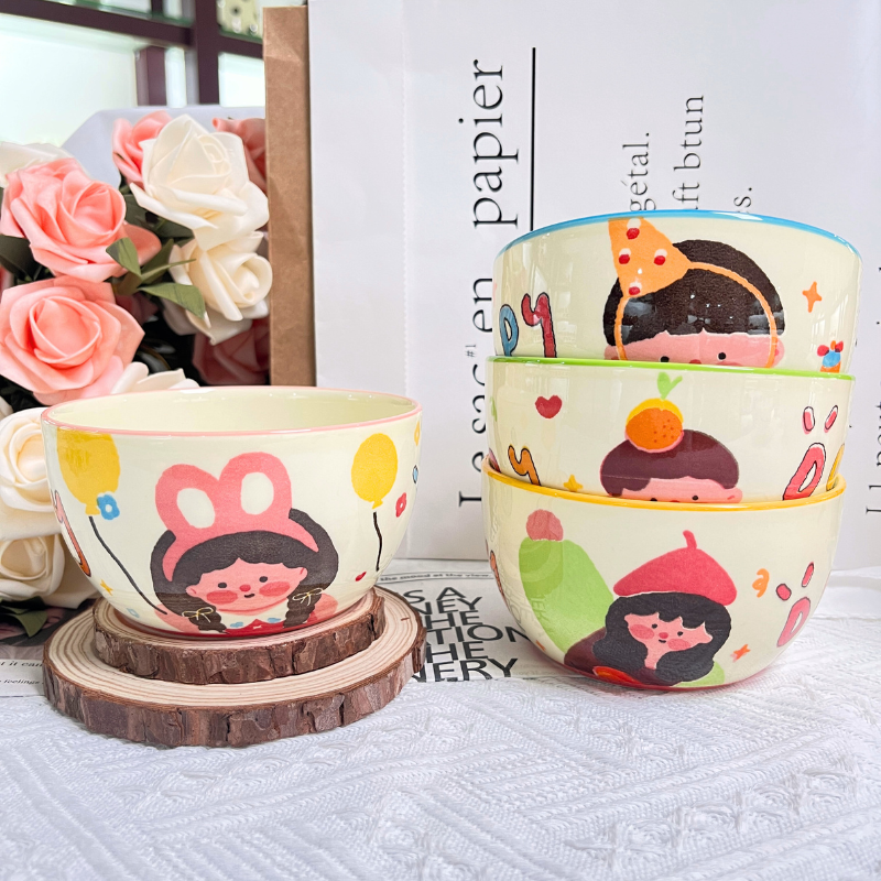 【泡泡宠粉】4.5寸陶瓷米饭碗家用吃饭碗可爱餐具创意碗具情侣碗