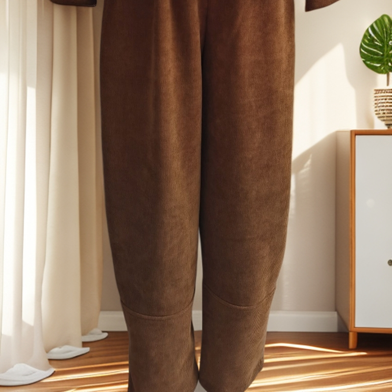 口袋秋冬镂空微弹力休闲裤阔腿裤宽松冬季长裤外穿保暖直筒