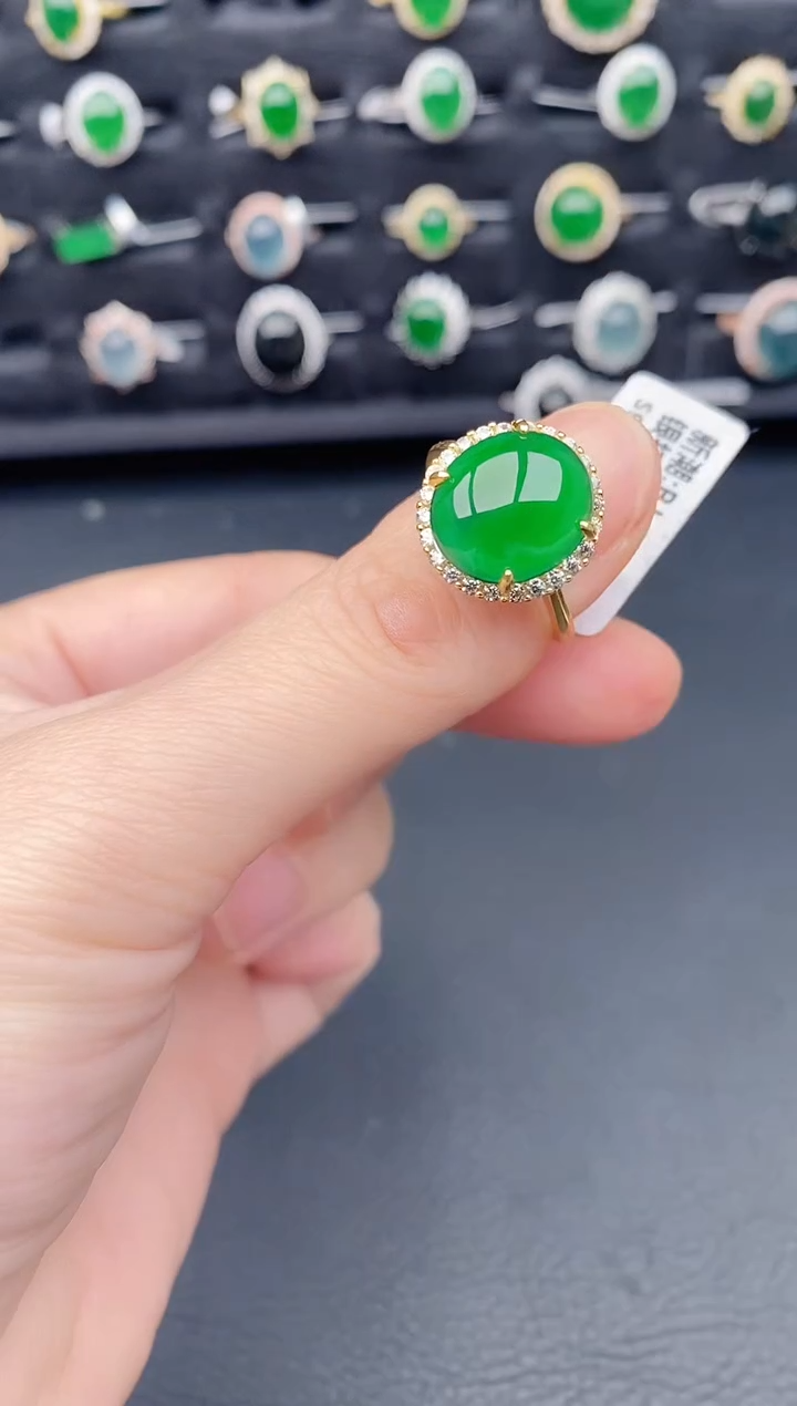 银S925镶嵌戒指翡翠天然a货翡翠404