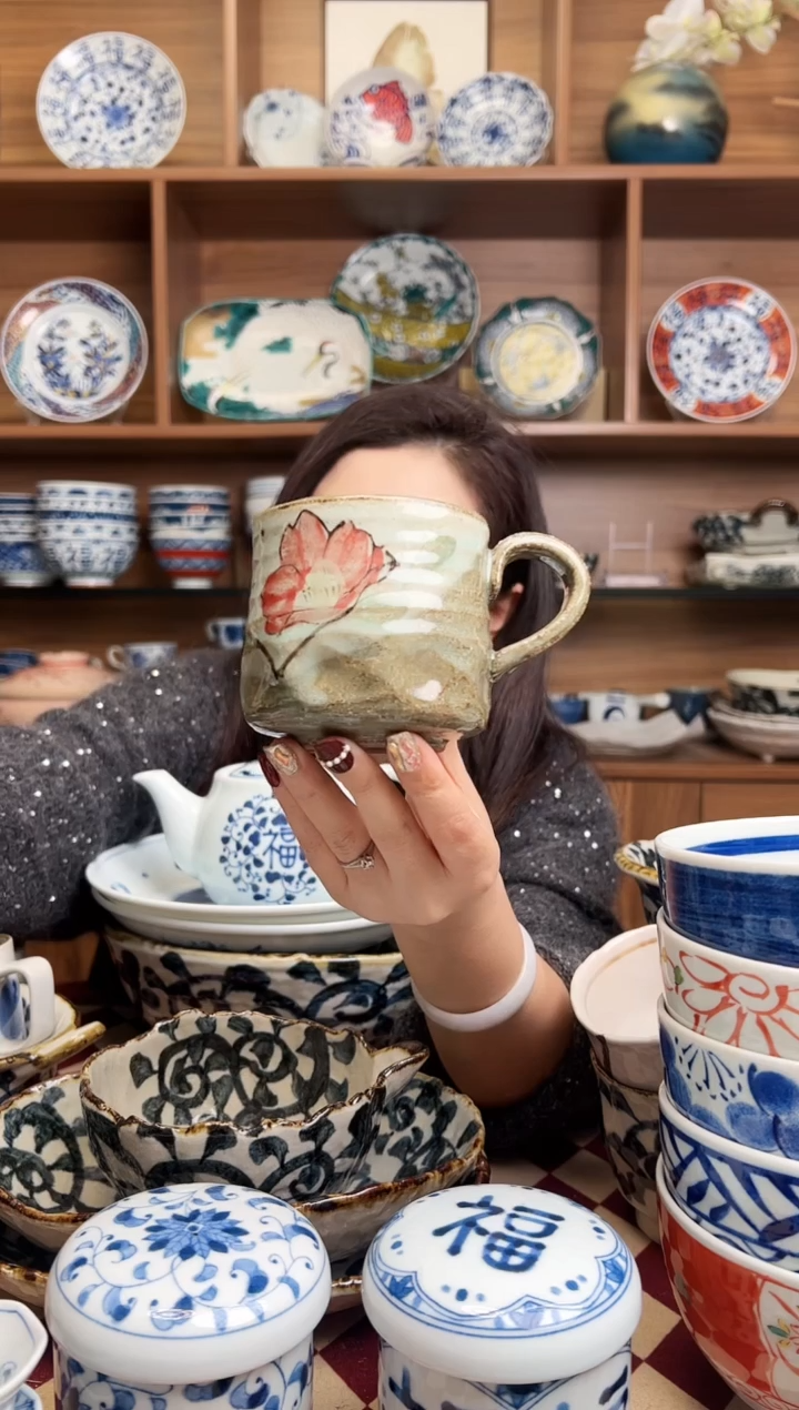 【闪购商品】瓷片椿花粗陶马克杯         