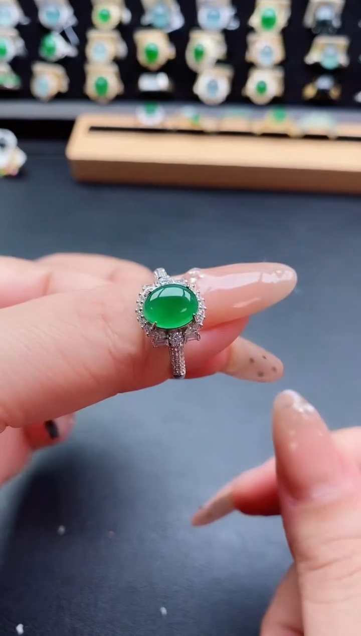 银S925镶嵌戒指翡翠1