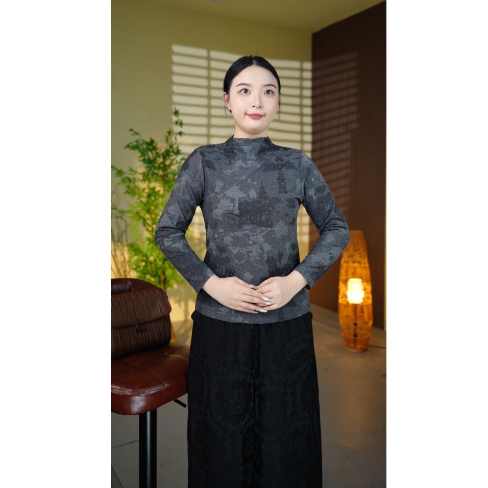 【亭台楼阁】加厚暗纹提花秋冬时尚百搭打底衫-cj0036