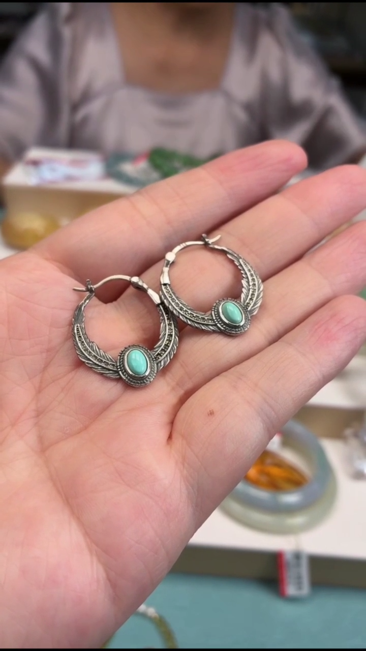 银S925镶嵌耳钉玛瑙/玉髓耳钩