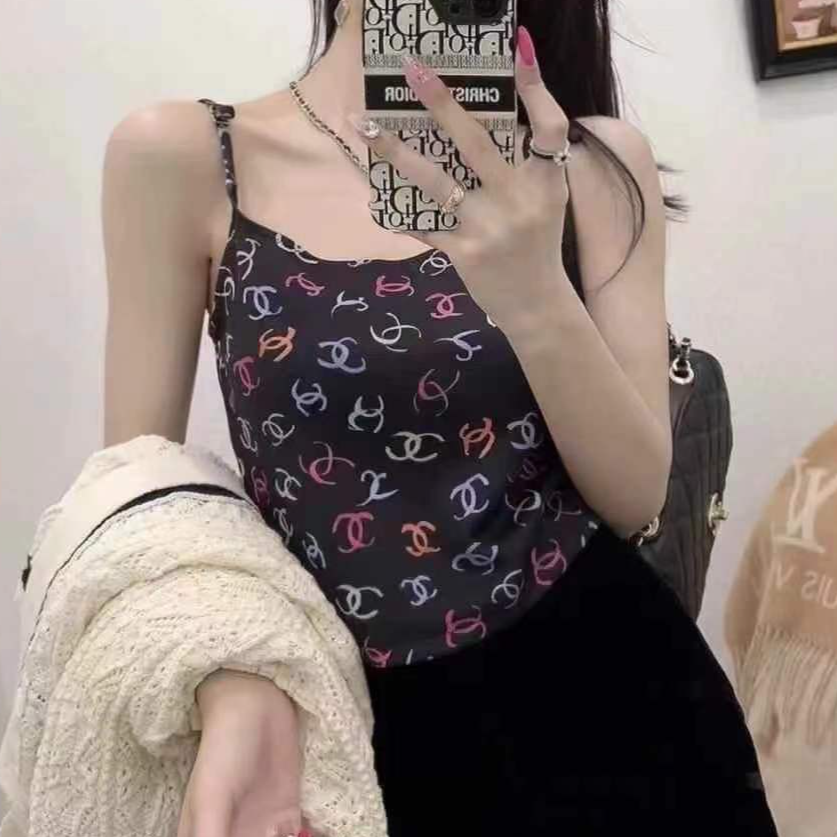 99新 Chanel/香奈儿 34码24S春夏彩色字母logo吊带上衣 