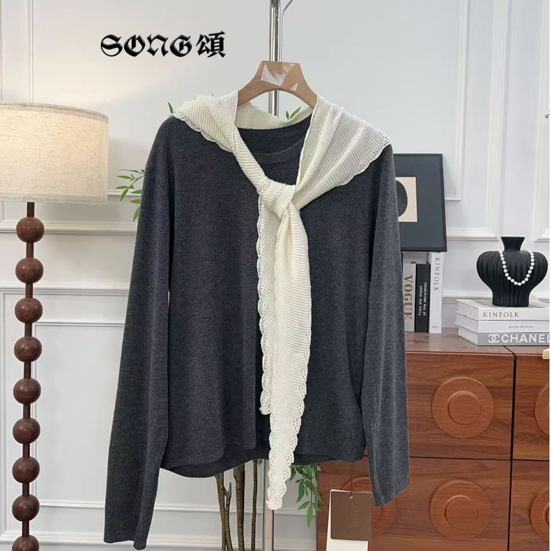 SONG頌 网红扎染连帽毛针织衫时尚秋冬韩版套头款针织简约-0134