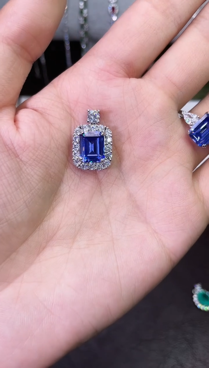 合金合成钻石耳饰蓝宝吊坠