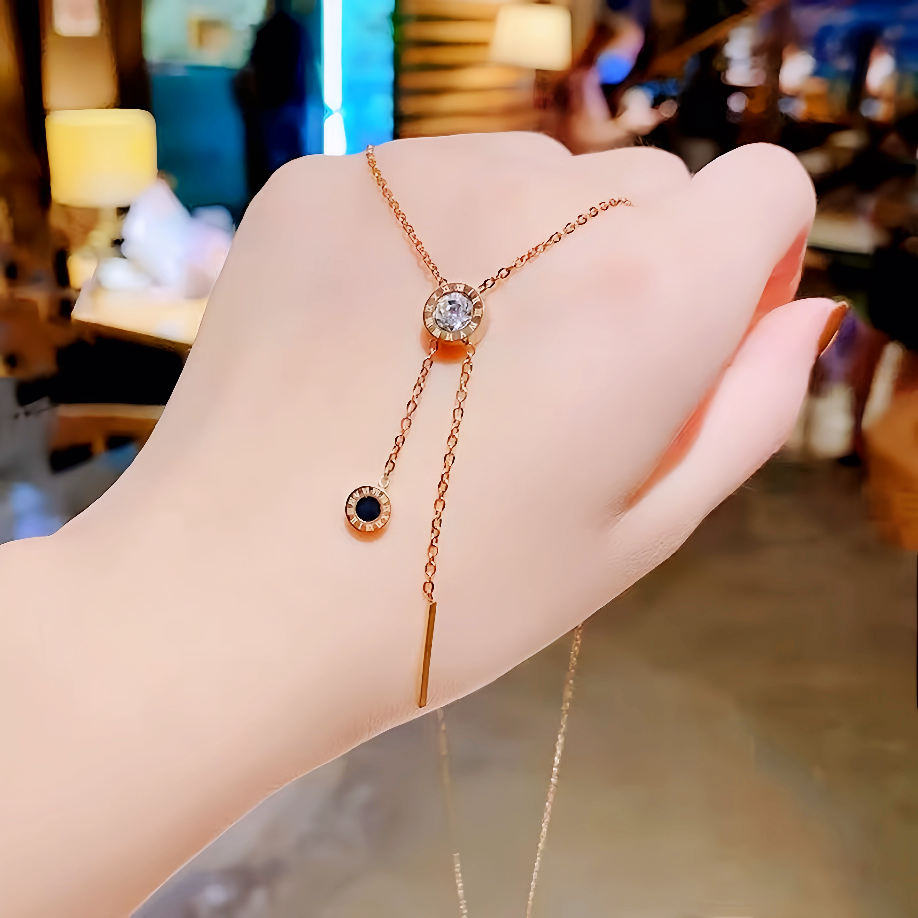 钛钢项链 玫瑰金罗马流苏项链女ins潮网络流行锁骨链时尚气质款