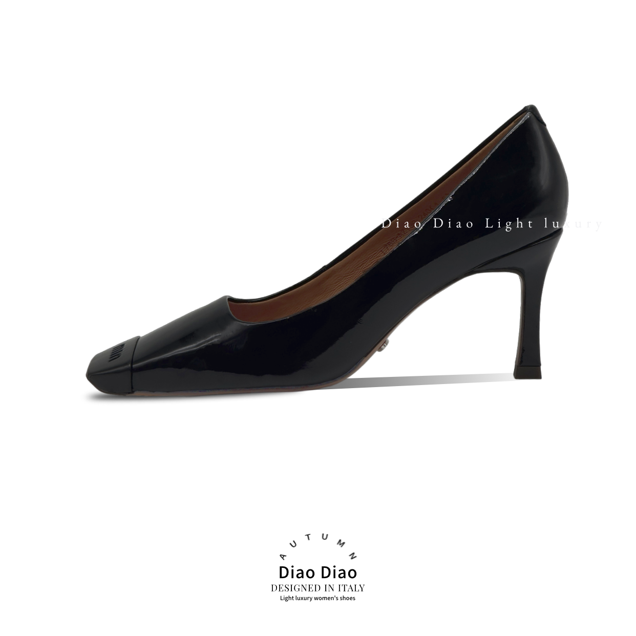 【DIAODIAO】新款漆皮2024年优雅通勤浅口高跟防水台单鞋方头气质女