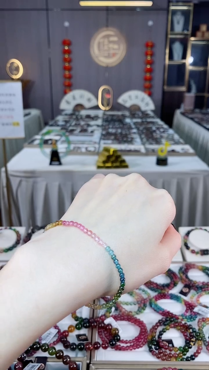 未镶嵌老矿碧玺色标彩虹净体单圈手串3mm+碧玺dan多样性发货一条