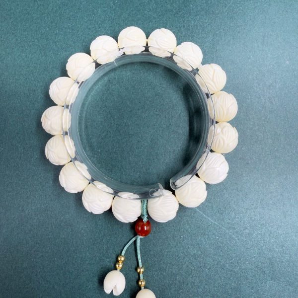 H5491天然猛犸牙 步步生莲手串 支持鉴定 假一罚四