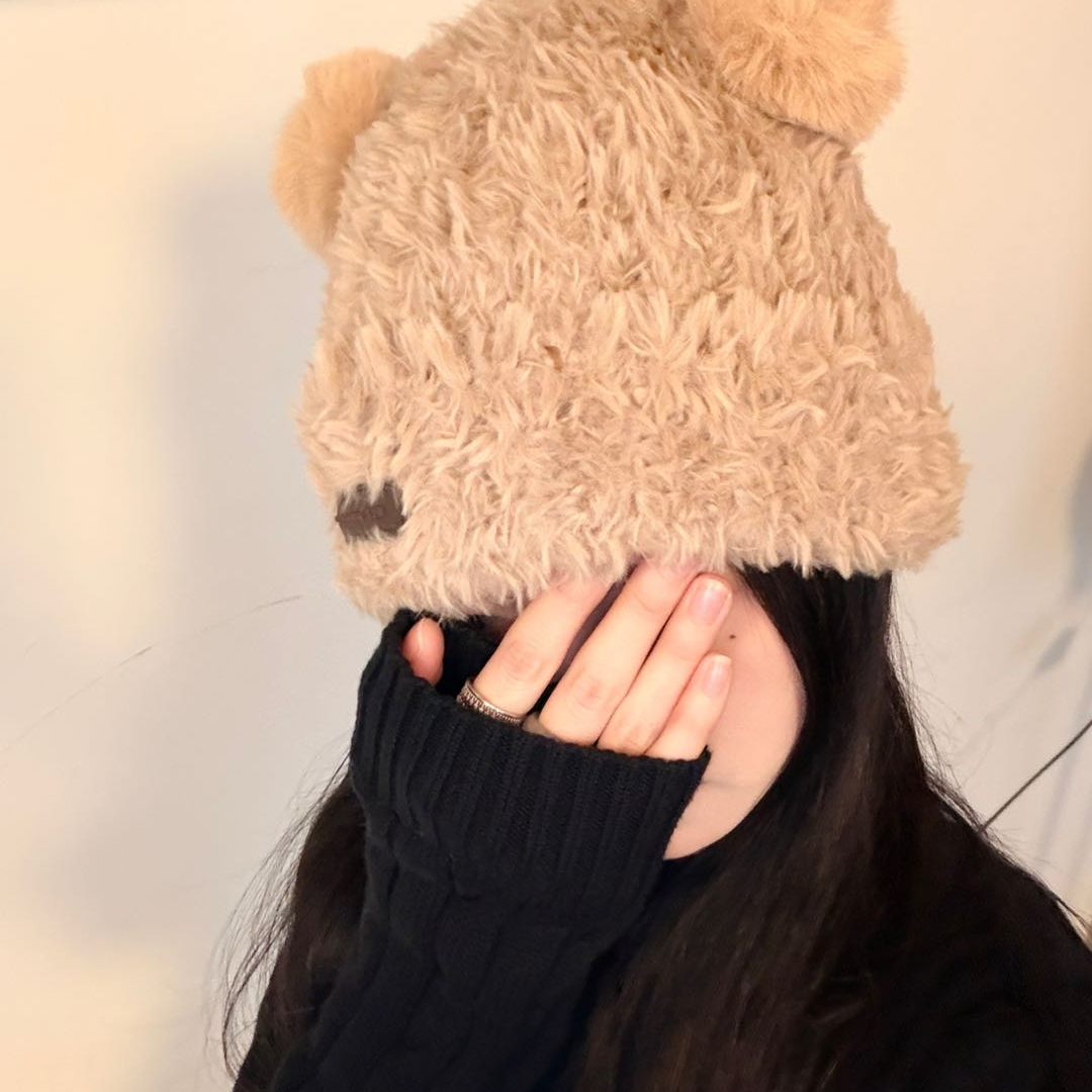 加厚毛绒小熊耳朵帽子