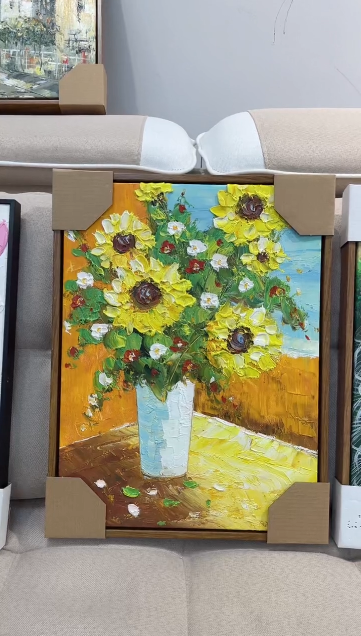 【闪购商品】油画30*40竖版向日葵手绘油画含外框