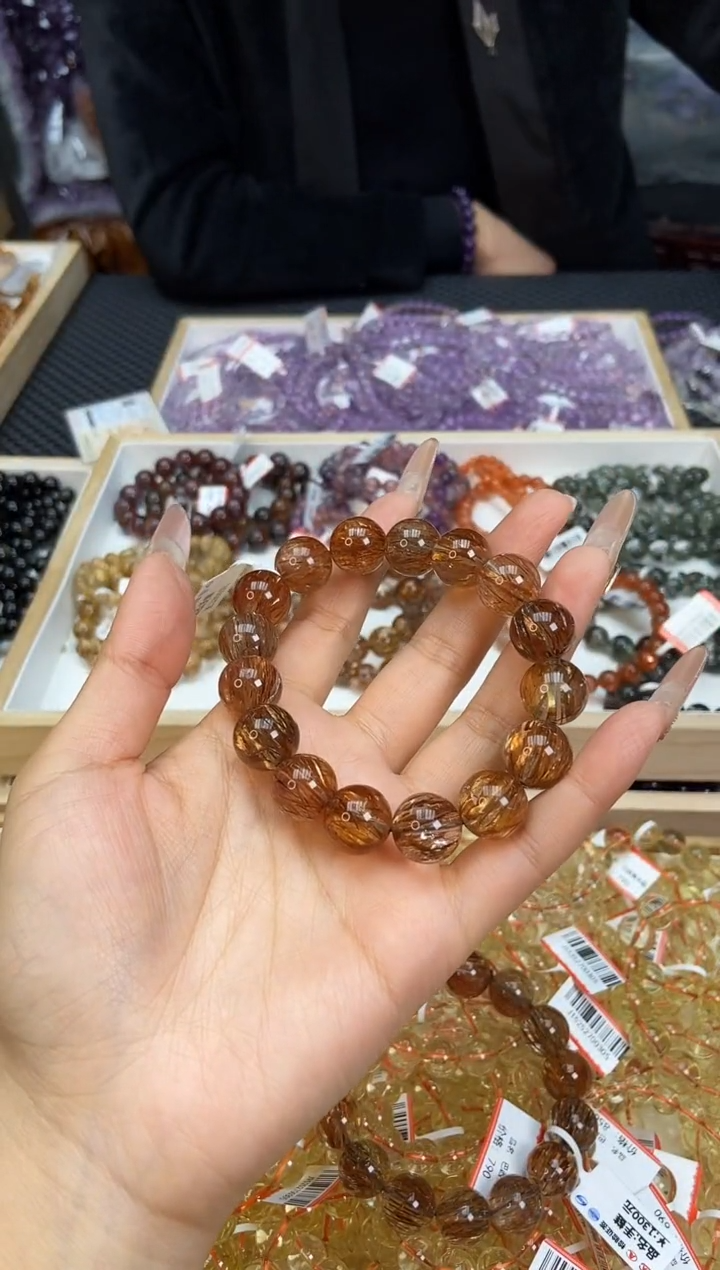 【闪购商品】发晶手链未镶嵌黑金超发晶卡13mm+