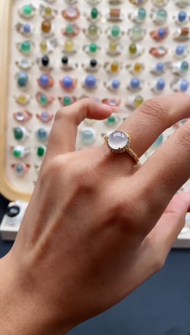 【闪购商品】翡翠戒指银S925镶嵌天然缅甸A货翡翠222 8+9