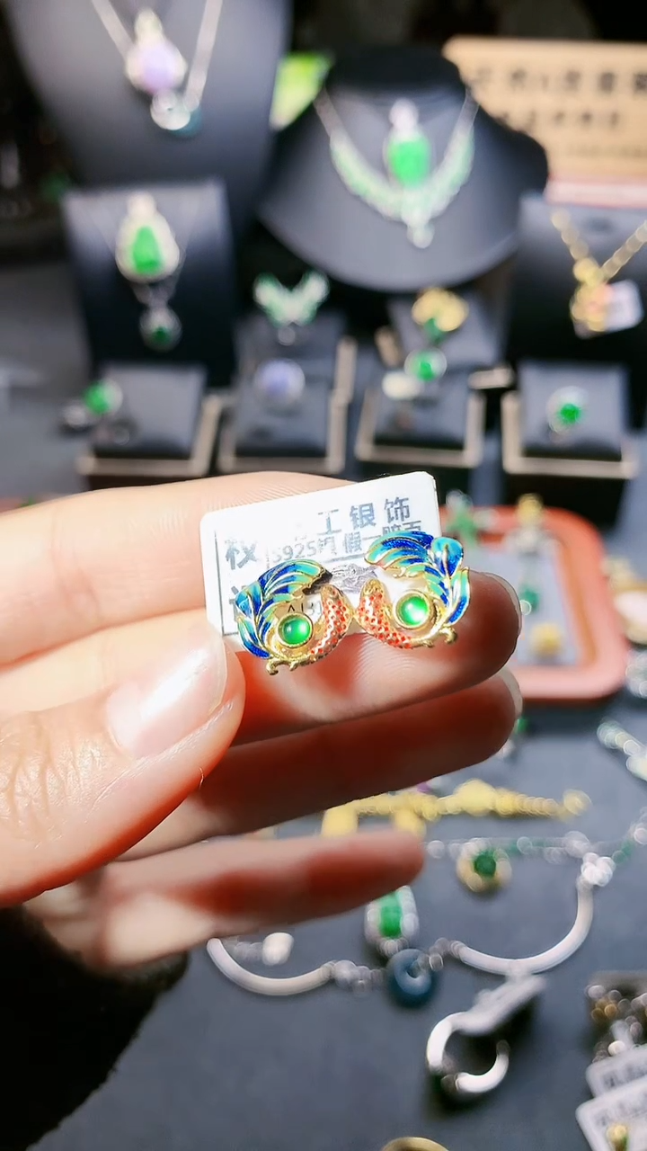 【闪购商品】翡翠耳饰银S925镶嵌耳饰