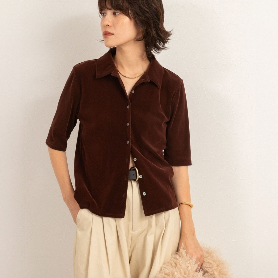 NOLL 天鹅绒 弹力 短袖衬衫