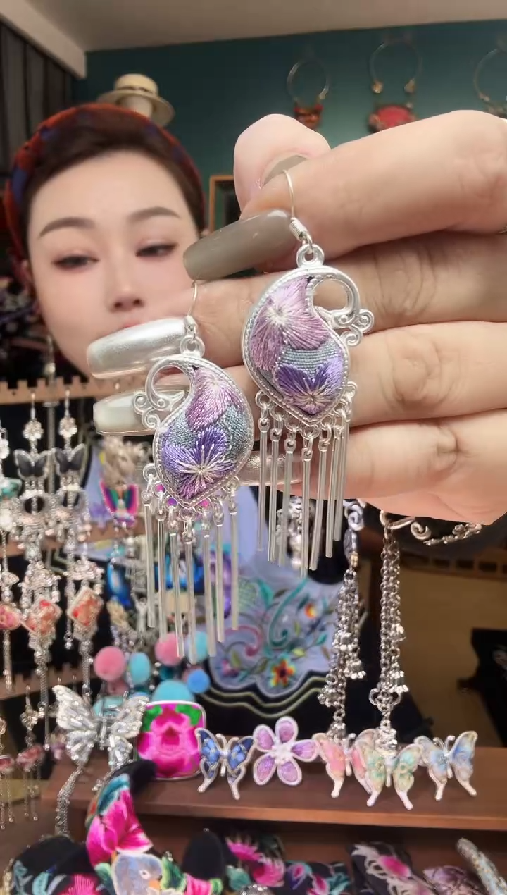 刺绣纯手工民族风刺绣耳环