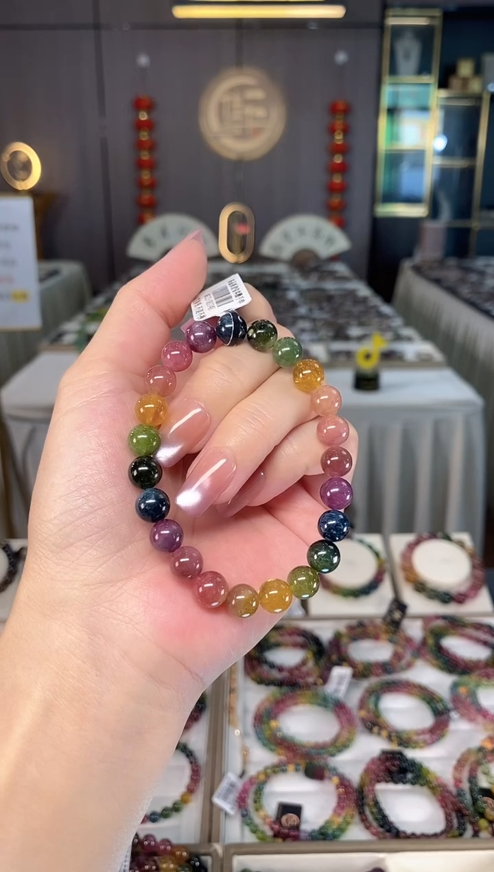 未镶嵌透体老矿碧玺彩虹单圈手串8mm+碧玺多样性发一条hon