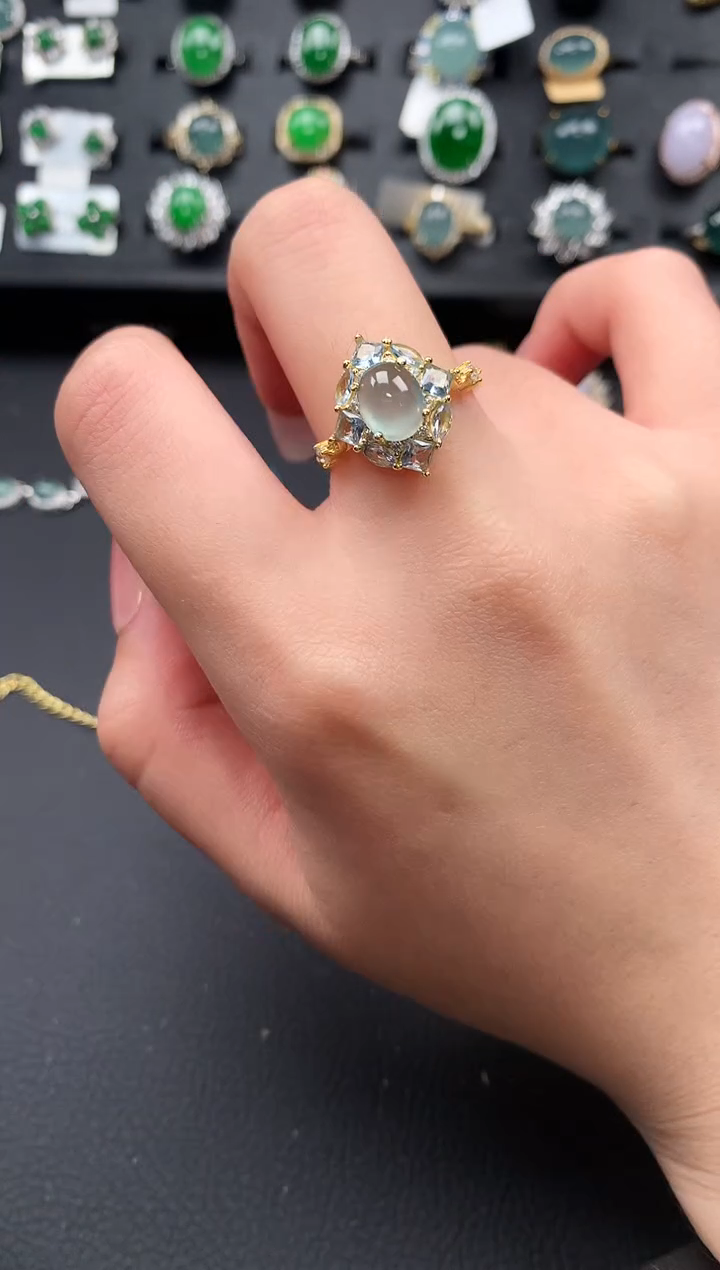 【闪购商品】翡翠戒指银S925镶嵌613414